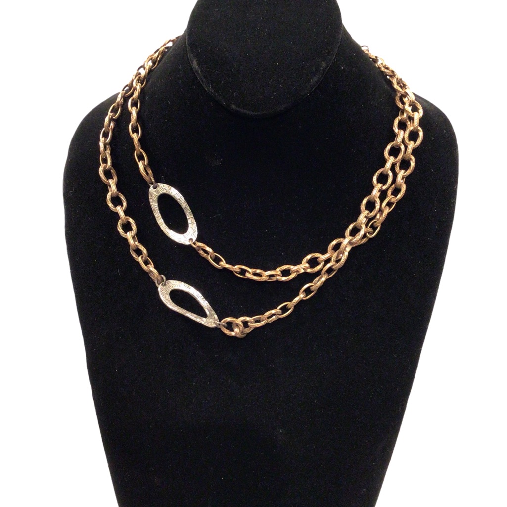 Bronze Silver Tone Heavy Long Chainlink Necklace 16$